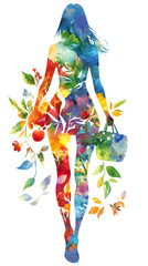 Obraz premium A woman's silhouette in full body, with an artistic watercolor effect 