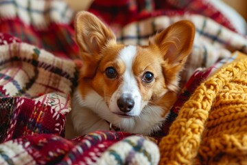 Cozy canine comfort in warm knit blanket. Neural network AI generated