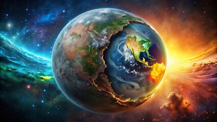 Fototapeta premium Surreal Half-Eaten Earth & Planet: Cosmic Consumption Stock Photo