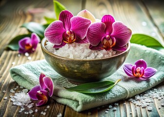 Surreal Orchid Still Life: Salt, Leaf, and Delicate Bloom