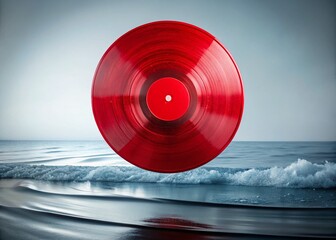 Surreal Vintage Red Vinyl Record Album Cover Isolated on White Background