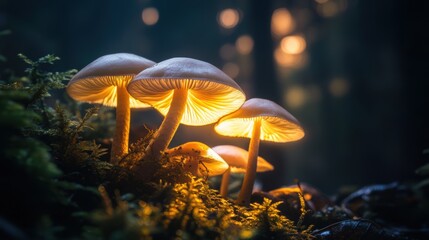 Fototapeta premium Closeup view of fresh mushroom in forest in Spring.