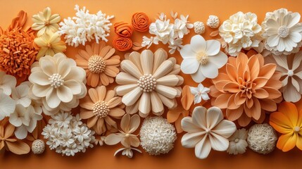 Orange background, wood flower arrangement