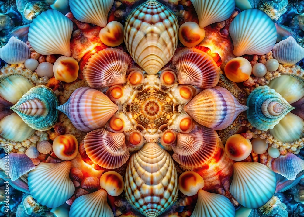 Poster symmetrical seashell arrangements: a surreal study in light and form