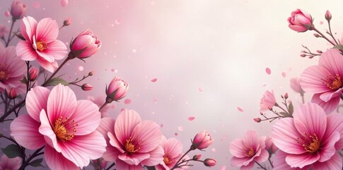 Fototapeta premium Romantic hand-painted pink flower banners with intricate details, celebration, design, floral