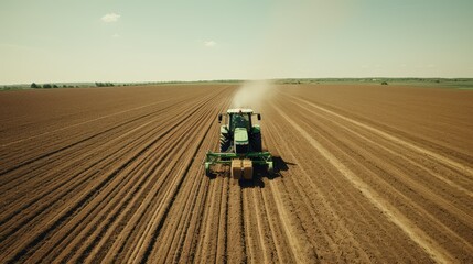 Obraz premium rows tractor planting in field