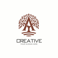 Letter A with tree logo design. Natural concept logotype