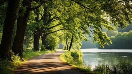 Obraz premium trees road by lake