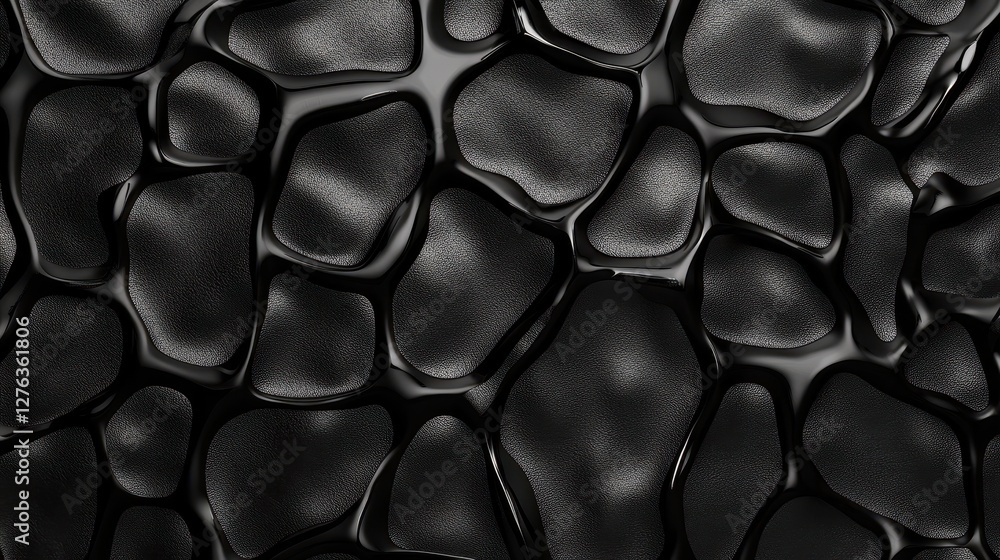 Poster shiny black pebble shapes with glossy finish creating organic abstract pattern