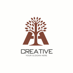 Obraz premium Minimalistic A Letter with tree logo design. Natural concept logotype