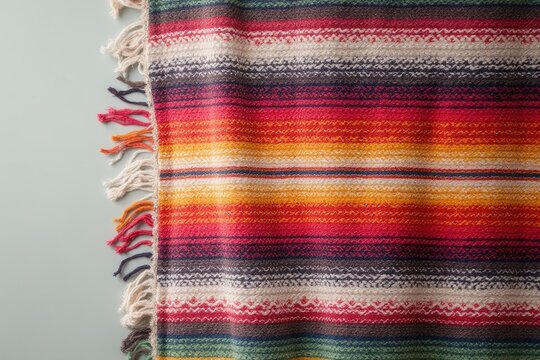 poncho Mexican cinco de mayo rug serape fiesta traditional Mexico background with stripes copy space maya falsa blanket minimal simple backdrop -  stock, photo, photograph, image, picture