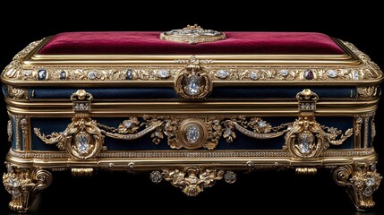 Ornate jeweled box, studio shot, dark background, luxury item