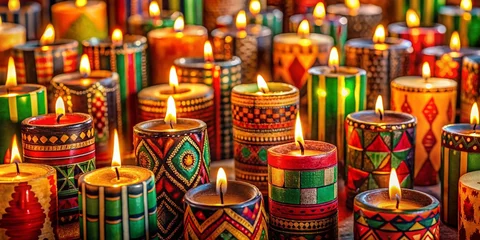 Fotobehang Vibrant African Heritage Celebration: Kinara Candles in Sunlight Panoramic © prapatsorn