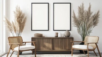 Elegant living room with minimalist decor and beige armchairs