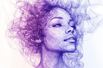 Fototapeta premium Creative portrait with flowing hair and soft features in pink and purple tones capturing ethereal beauty