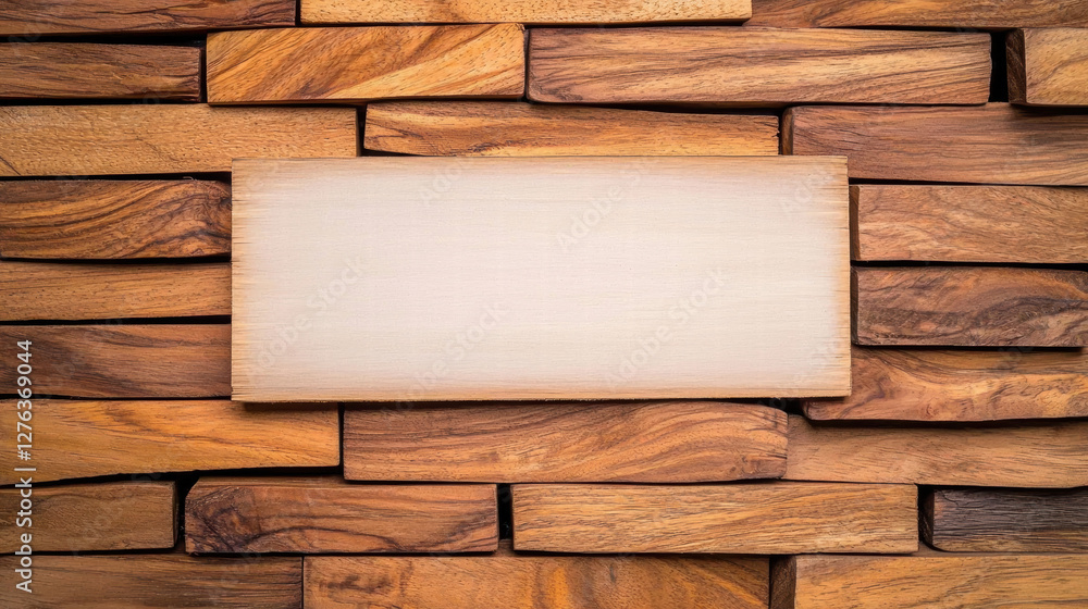 Poster blank wooden sign. wooden blocks create a rustic background with a blank space for text or design.