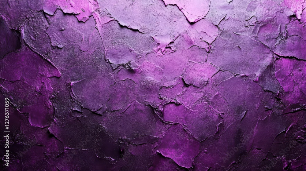 Poster textured purple plaster wall with cracks and layers creating abstract patterns