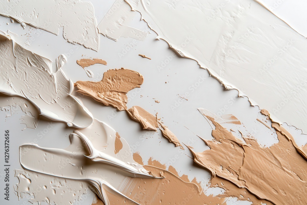 Poster abstract artistic paint texture in creamy beige tones on a smooth white surface suitable for backgro