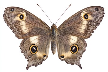 Brown butterfly studio shot, isolated white background, insect wings detail, nature graphic