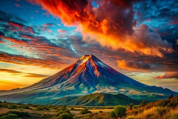 Fototapeta premium Vibrant Tangerine & Aqua Volcanic Peaks at Sunset - Dramatic Landscape Photography