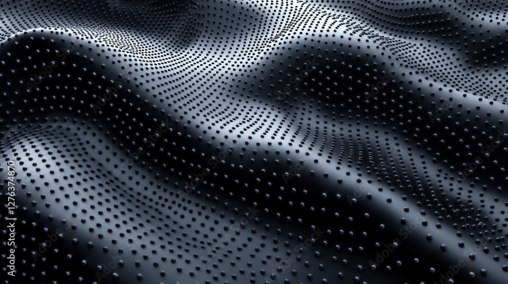 Poster smooth metallic surface with black dots creating abstract wave pattern in fluid motion