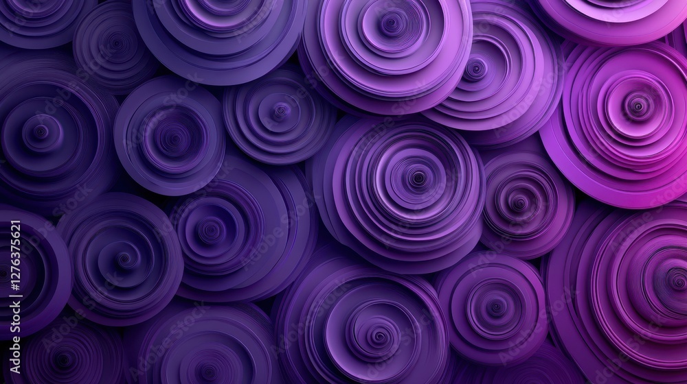 Poster abstract purple and blue spiral pattern with layered circular designs and gradient colors