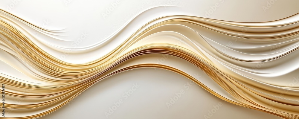 Poster elegant abstract waves in gold and cream tones creating a luxurious flowing design