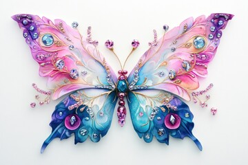 Fototapeta premium Jeweled butterfly craft, studio shot, white background, decorative art