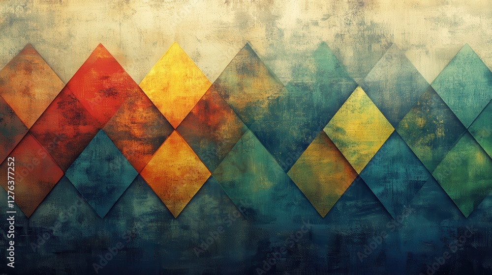 Poster colorful abstract geometric pattern with overlapping diamond shapes in warm tones