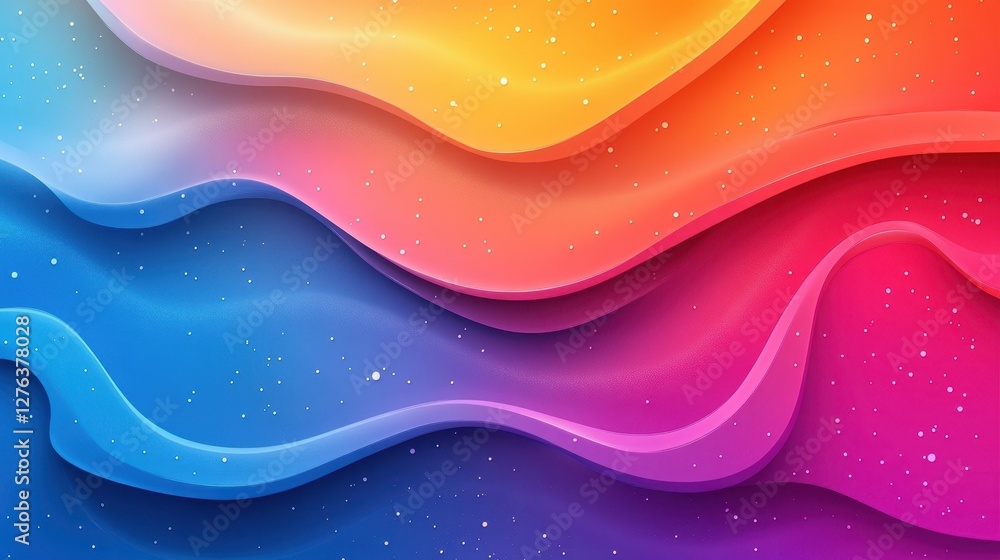 Poster vibrant abstract gradient with colorful wavy lines and starry sparkles