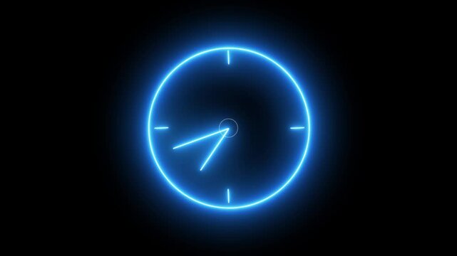 Neon Blue clock on black background.