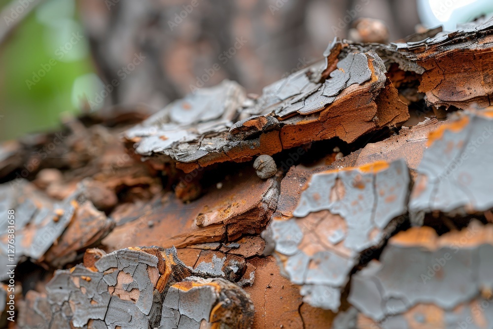 Poster close-up view of rough tree bark showcasing textures and natural patterns in earthy tones and colors