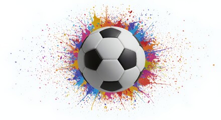 Fototapeta premium Soccer Ball with Colorful Paint Splatter Design on White Background