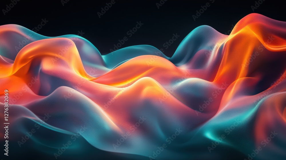 Poster vibrant abstract waves of colorful light with smooth fluid shapes on dark background