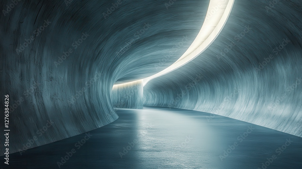 Poster abstract curved tunnel with soft lighting and textured walls