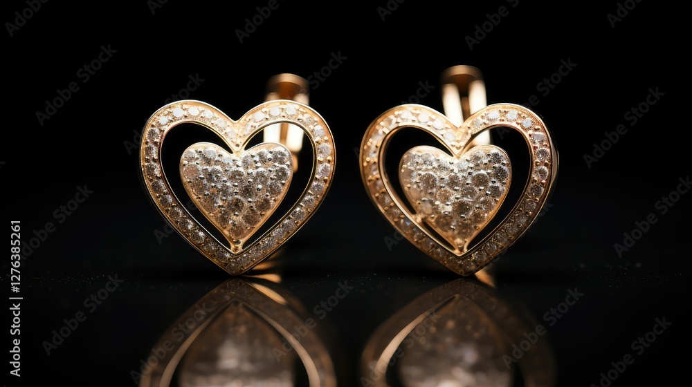 Wall mural heearrings gold heart isolated