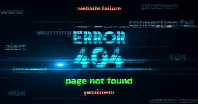 Error 404 web page not found symbol technology loop concept. Abstract sign on glitch screens seamless and looped.