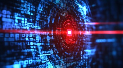 Abstract digital code sphere with red target. Possible use Technology concept