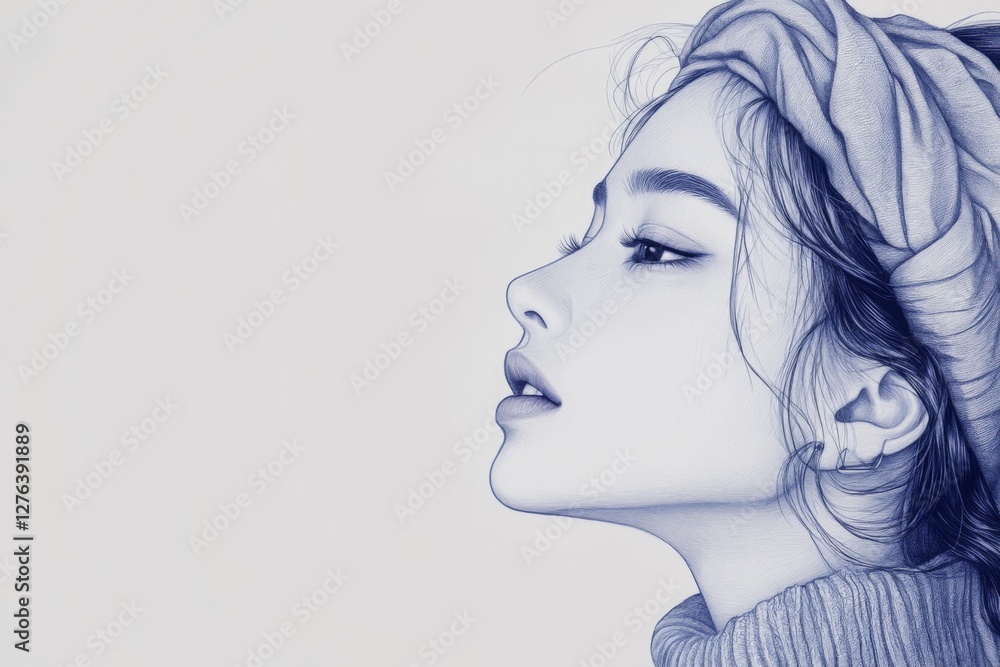 Poster stunning portrait of a woman with a headscarf showcasing elegant features and soft expressions