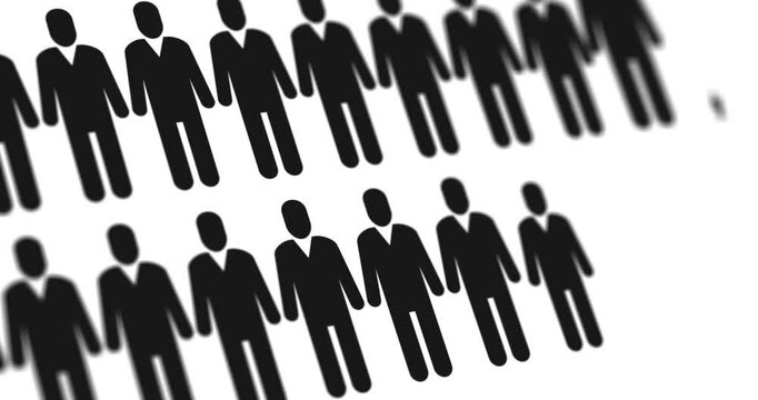 Rows of appearing people silhouettes, overpopulation and cohesion concept, population growth, follow the crowd, footage