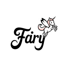 a delicate Fairy logo, incorporating a tiny unicorn flying above the letters