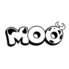 a cute 'Moo' logo, with a cow tail curling 
