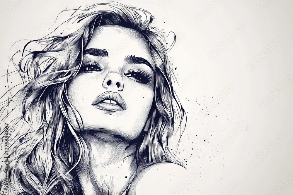 Poster artwork features a stunning female portrait with intricate line work and bold expressions in a moder