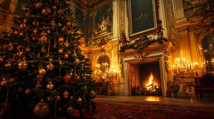 Obraz premium Luxurious Christmas Celebration in a Grand Hall