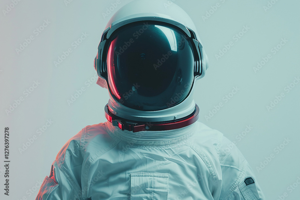 Poster cosmonaut in a protective spacesuit made generative ai technology