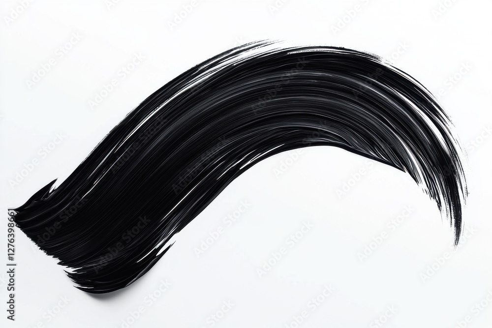 Poster a dynamic wave of black acrylic paint gracefully swirled across a stark white canvas, showcasing tex