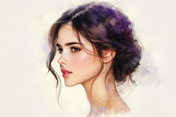 Naklejka premium Portrait of a young woman with delicate features and soft colors highlighting her beauty in a serene style