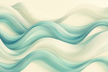 Fototapeta premium A soothing abstract background showcasing layered waves in soft teal and cream, creating a calming and modern visual effect, perfect for adding depth to designs.