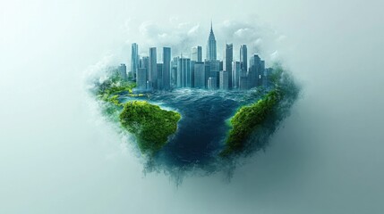 Fototapeta premium Floating City on Earth Cloudscape