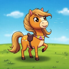 Obraz premium funny horse cartoon, Cute Animal Cartoon By JN